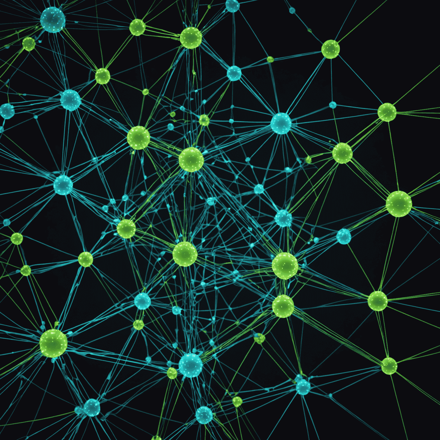 A futuristic visualization of a neural network with glowing nodes and connections, representing the complex structure of artificial intelligence and machine learning. The image showcases a 3D network of interconnected points with data flowing through the connections, all set against a dark background with hints of electric blue and neon green to match the course's color scheme.