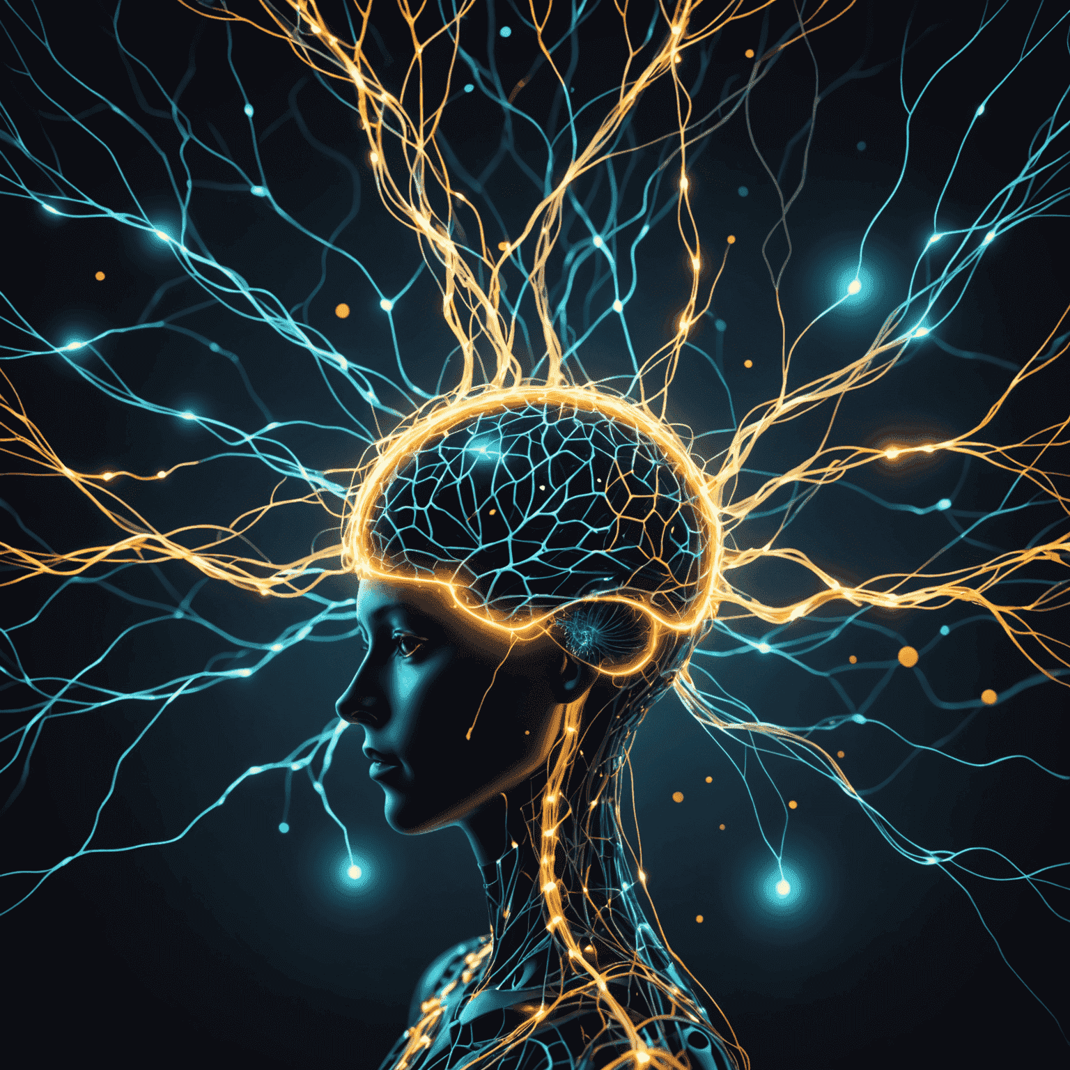 An abstract visualization of natural language processing, featuring floating words, sentences, and language symbols interconnected by glowing neural pathways, representing the AI's ability to understand and generate human language.
