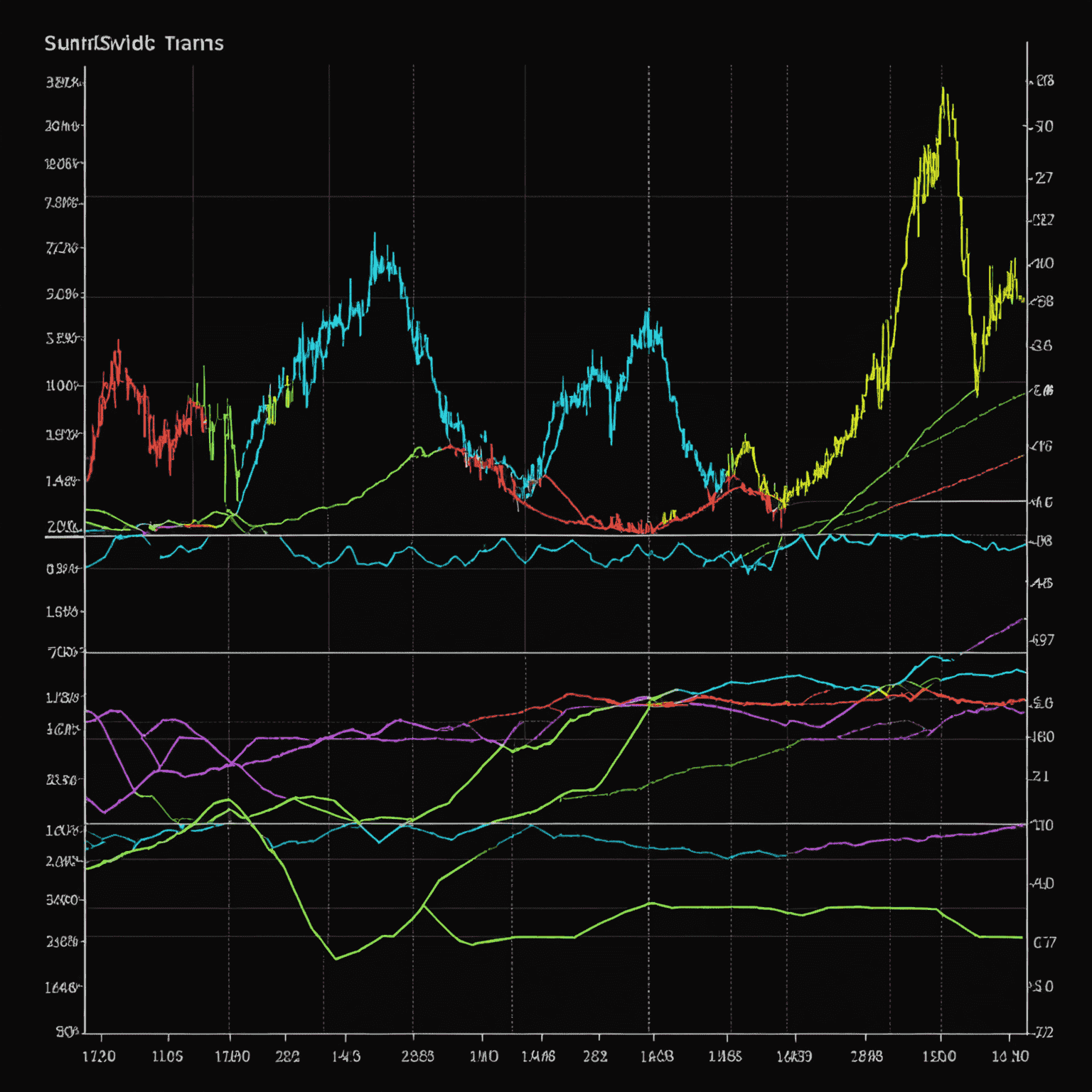 Graphical representation of different activation functions (Sigmoid, ReLU, Tanh, Softmax) plotted on a coordinate system. The graphs are styled with neon colors against a dark background, giving a high-tech appearance.